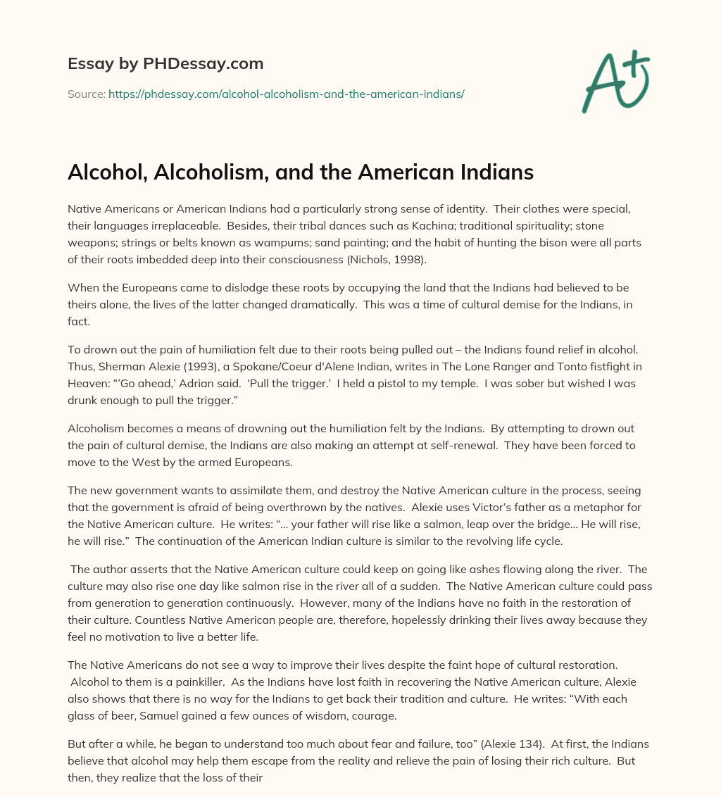 Alcohol, Alcoholism, and the American Indians essay