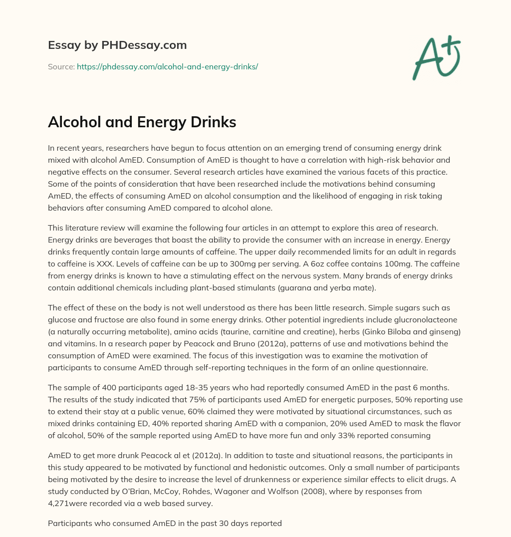 Alcohol and Energy Drinks essay