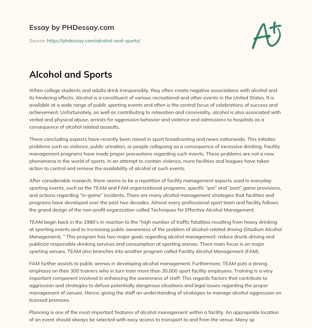 Alcohol and Sports essay