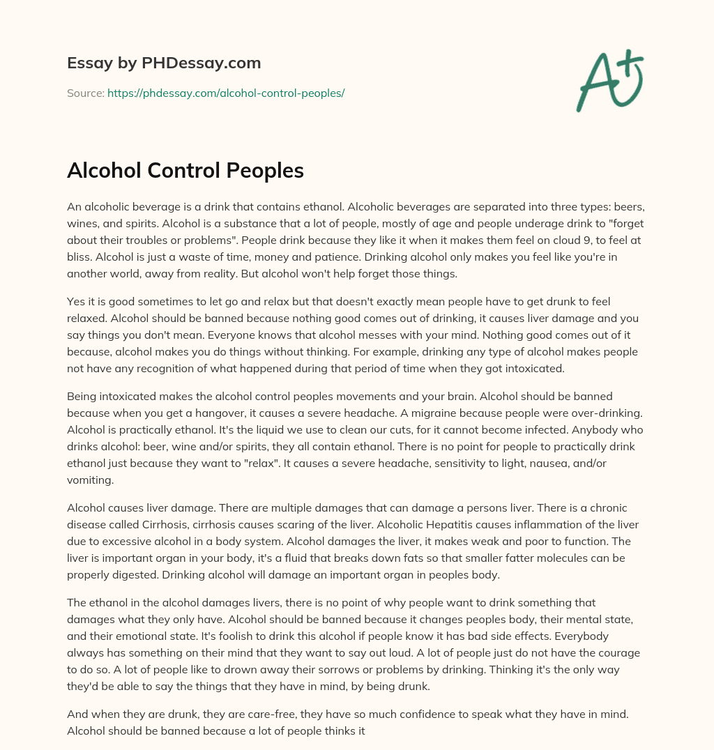 Alcohol Control Peoples essay