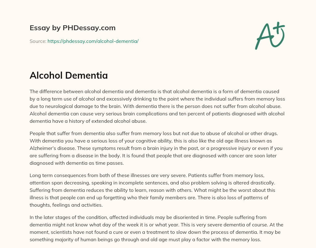 Alcohol Dementia essay