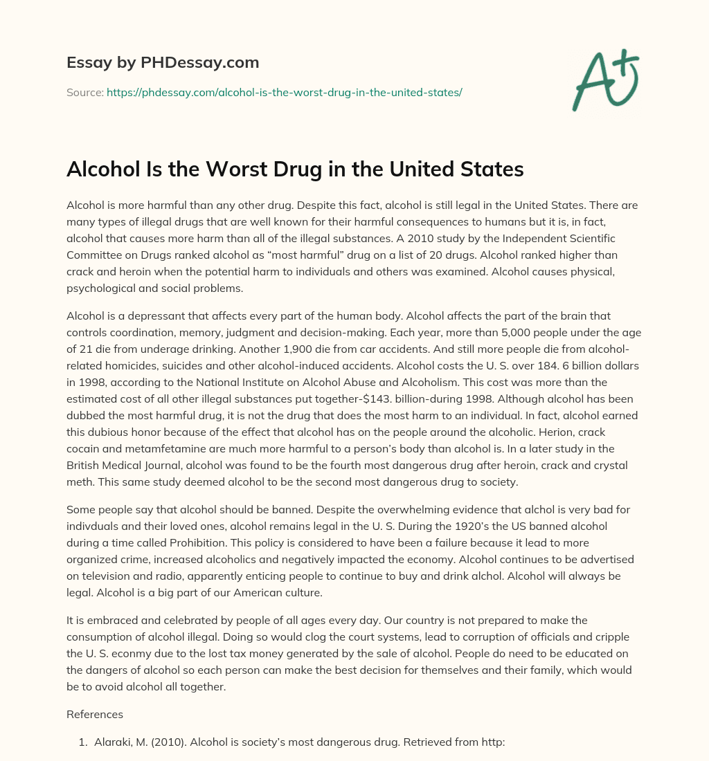Alcohol Is the Worst Drug in the United States essay