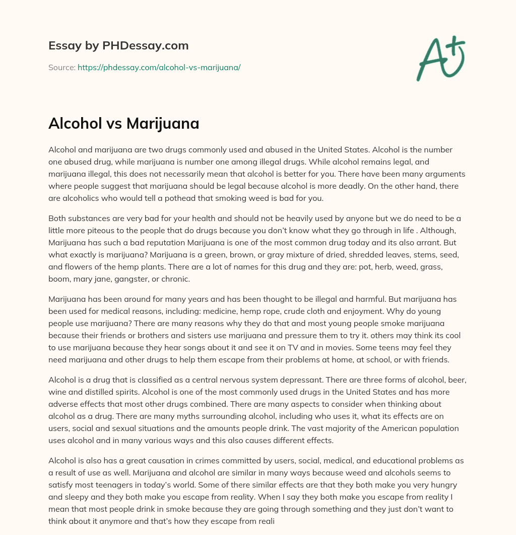 Alcohol vs Marijuana essay