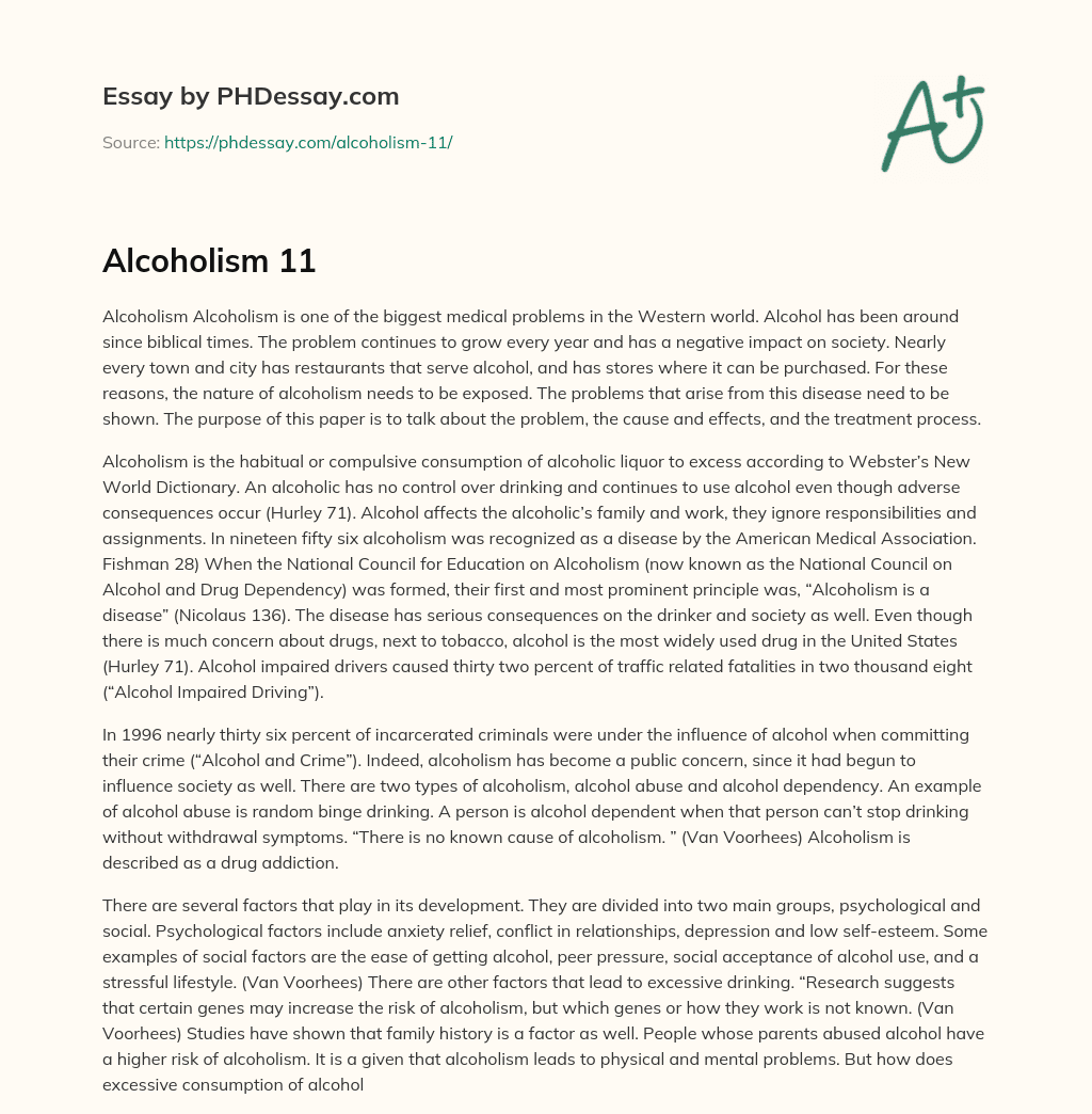 Alcoholism: A Growing Medical Problem in the Western World essay
