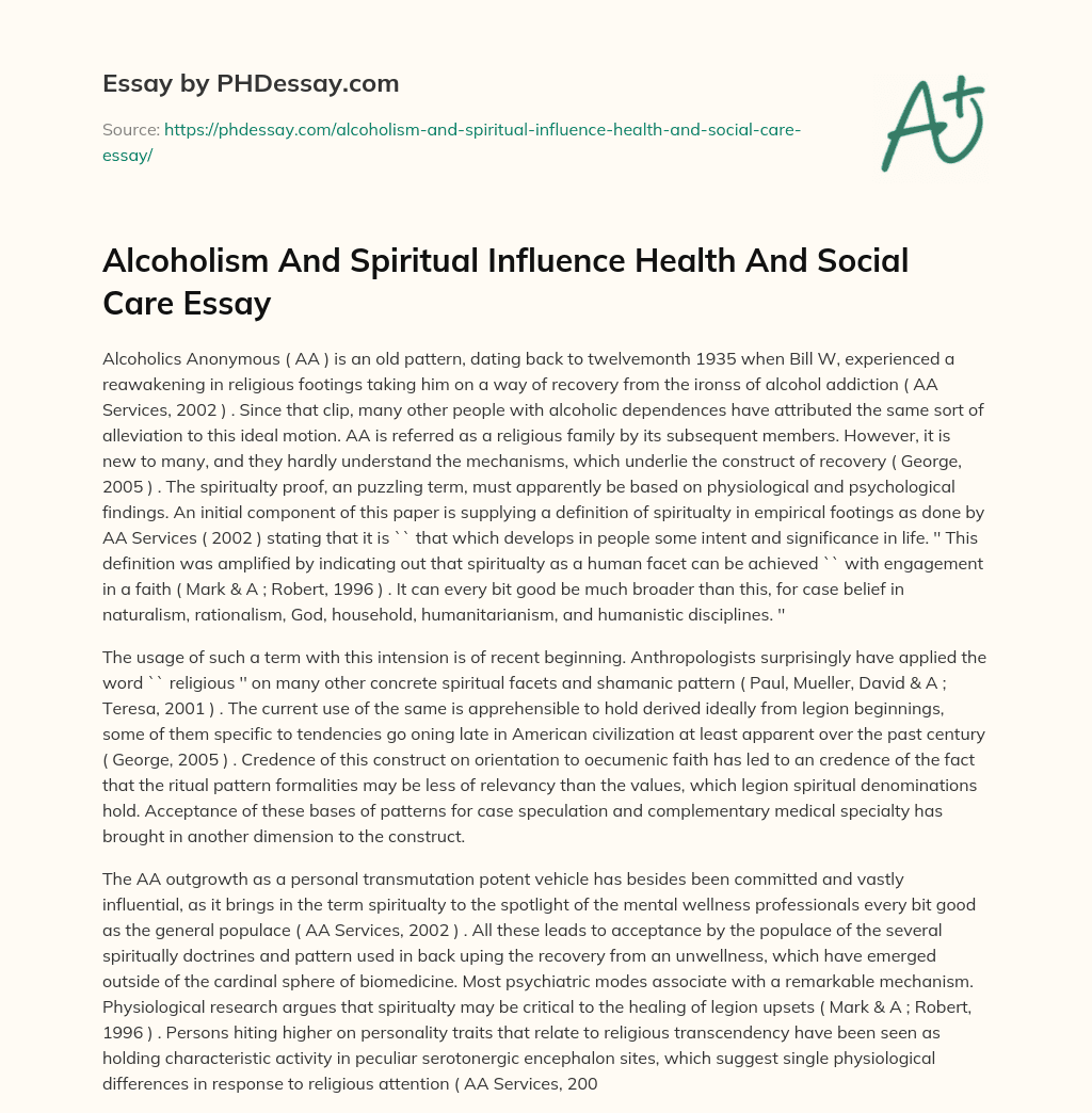 Alcoholism And Spiritual Influence Health And Social Care Essay essay