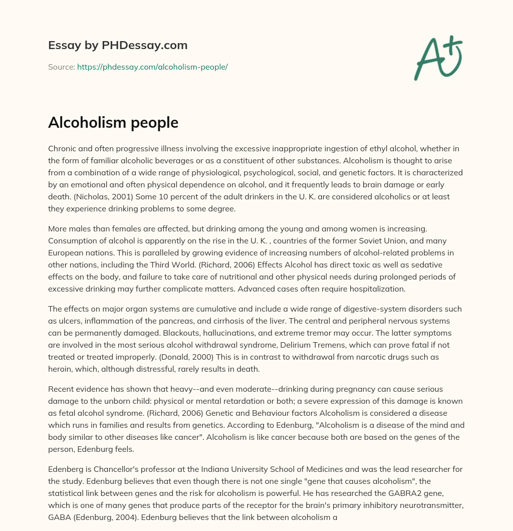 Alcoholism people essay