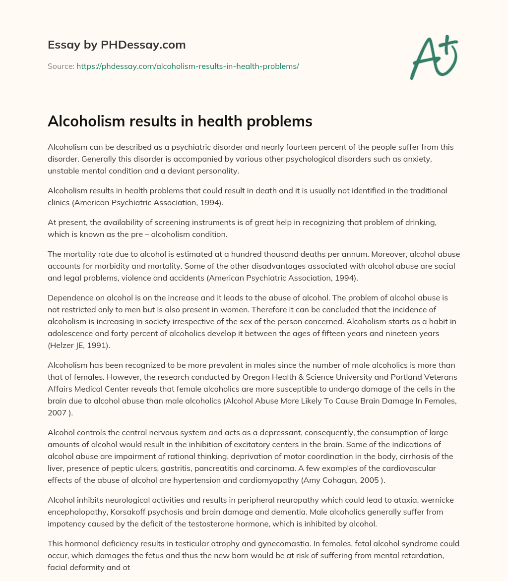 Alcoholism results in health problems essay