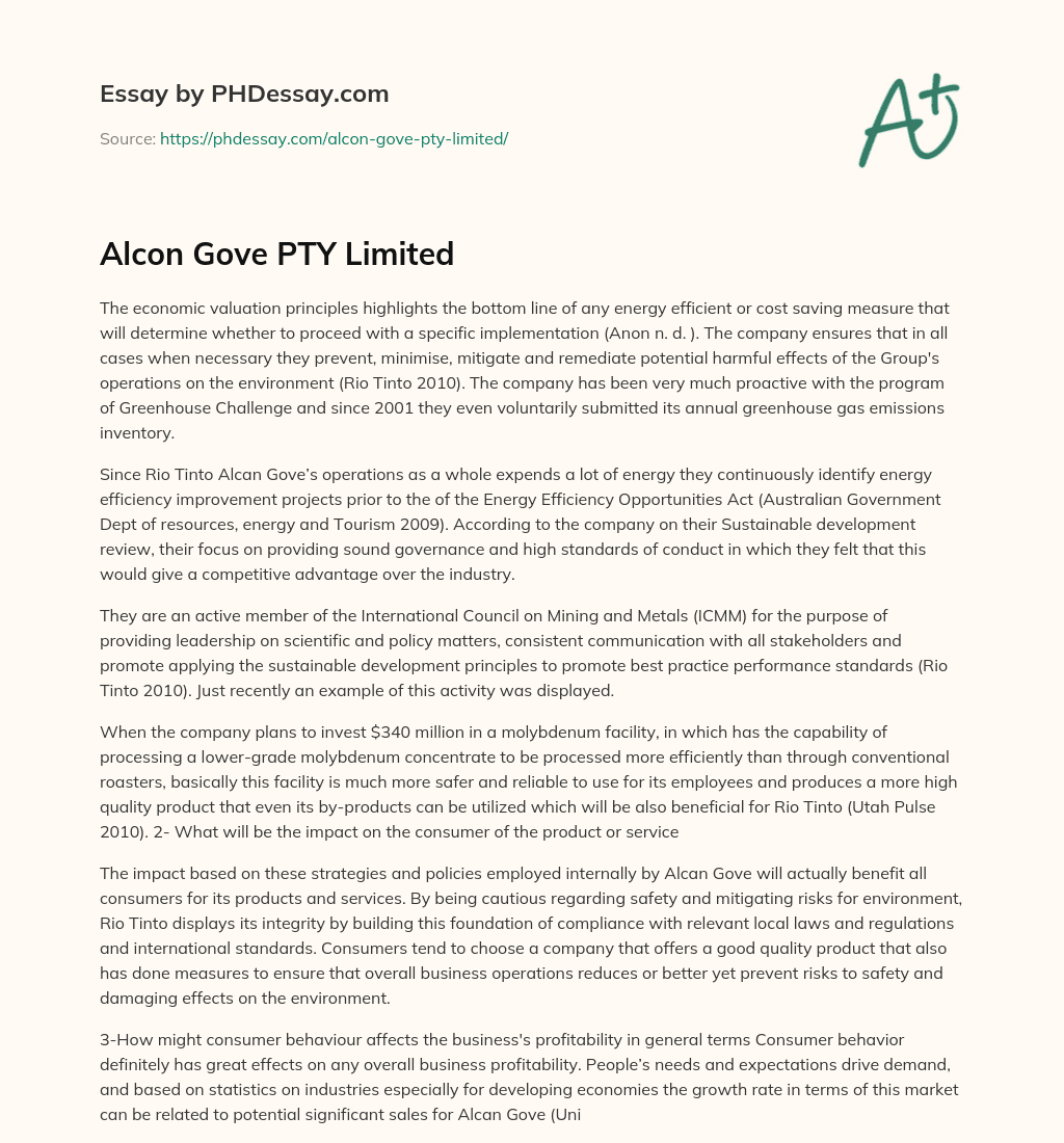 Alcon Gove PTY Limited essay