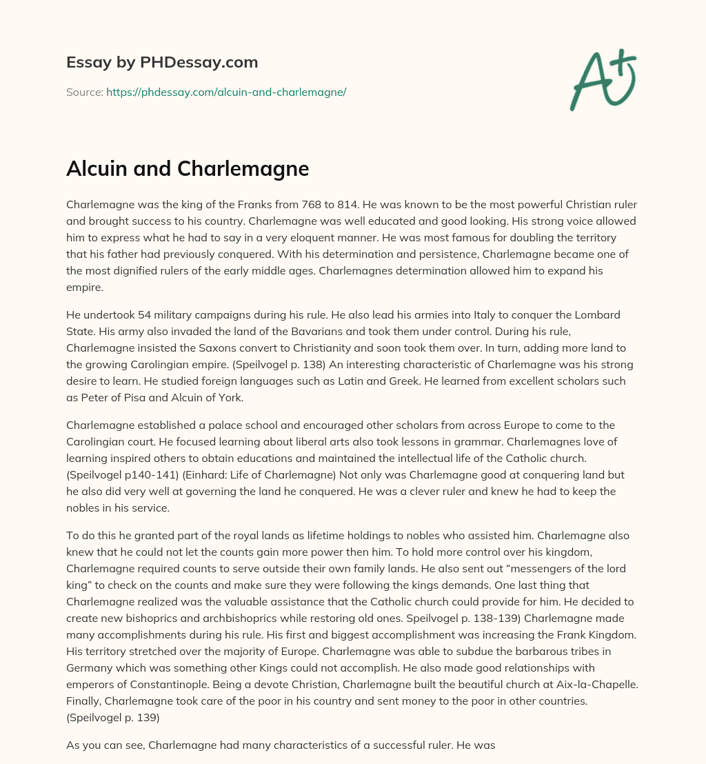 Alcuin and Charlemagne essay
