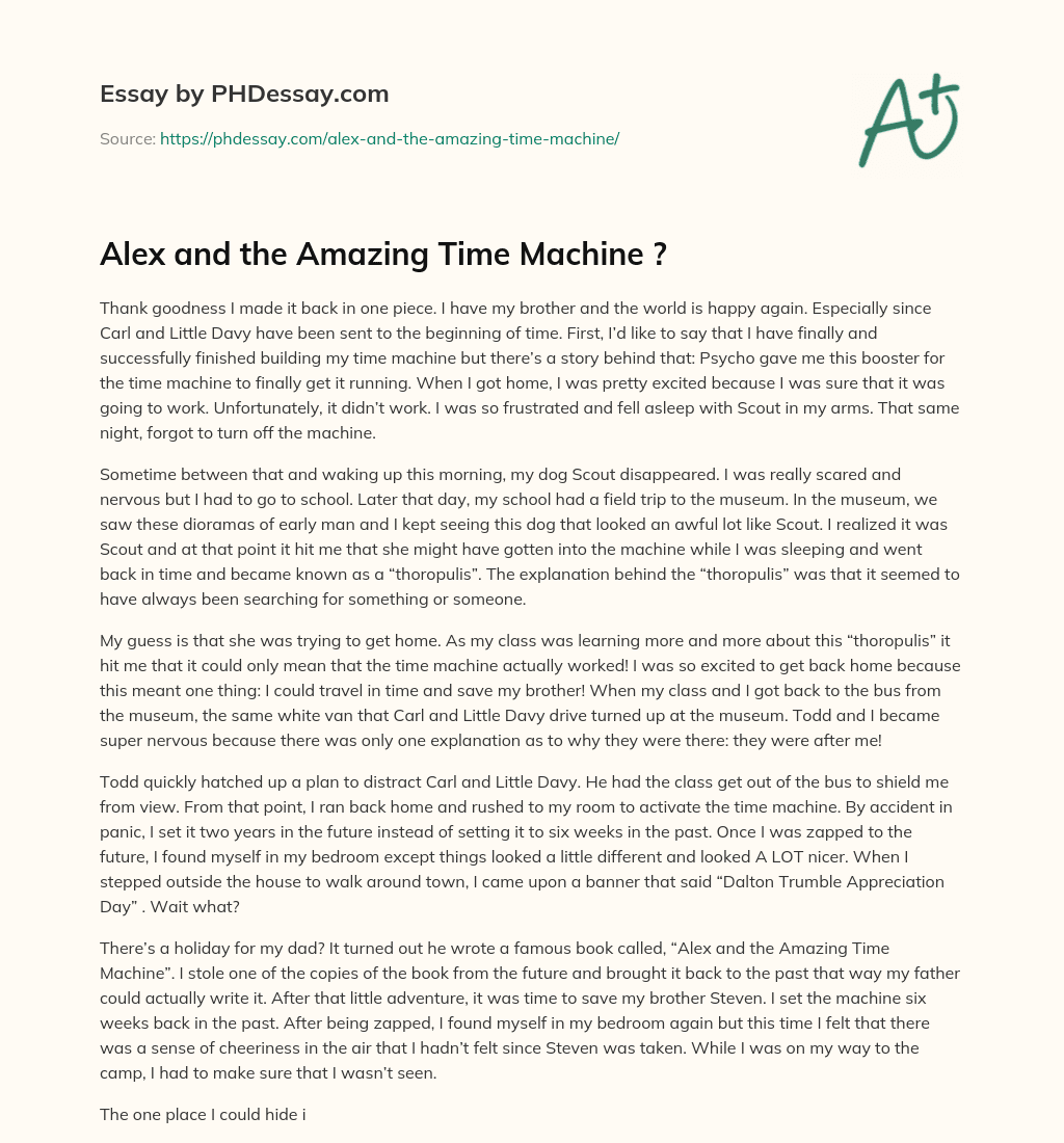Alex and the Amazing Time Machine ? essay
