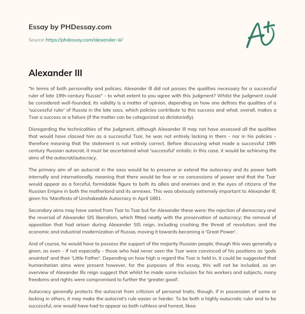 Alexander III essay