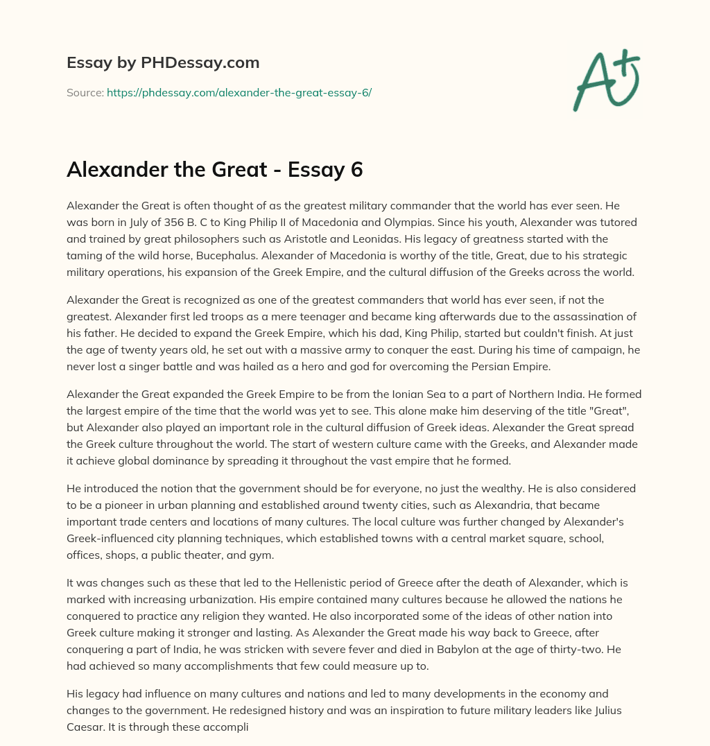 Alexander the Great – Essay 6 essay