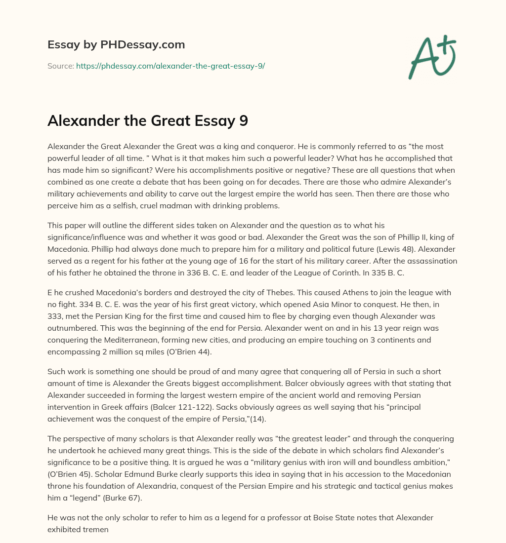 Alexander the Great Essay 9 essay