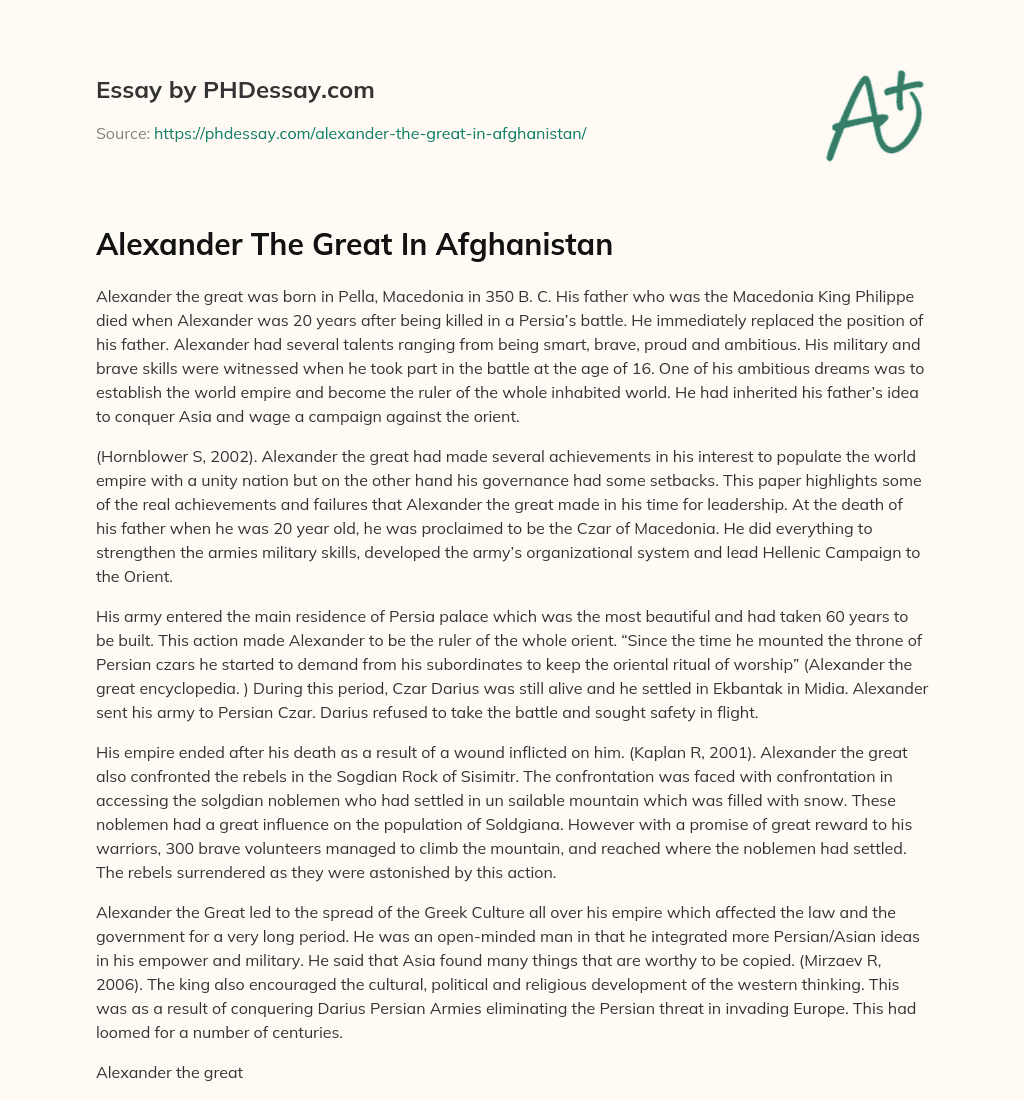 Alexander The Great In Afghanistan essay