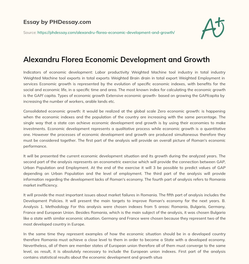Alexandru Florea Economic Development and Growth essay