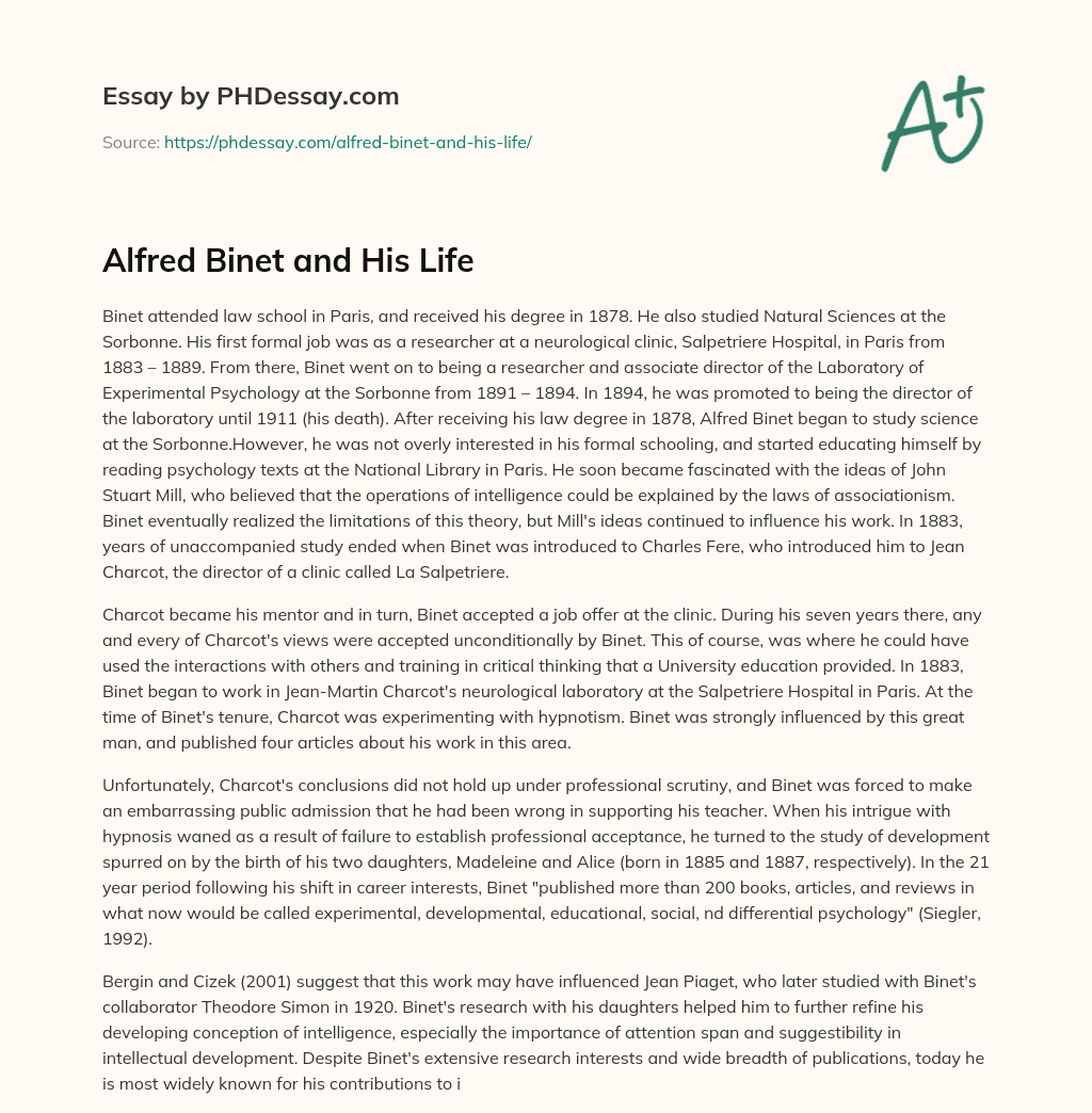 Alfred Binet and His Life essay