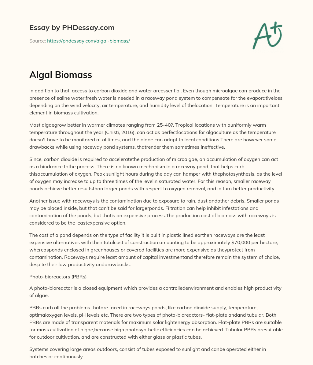Algal Biomass essay