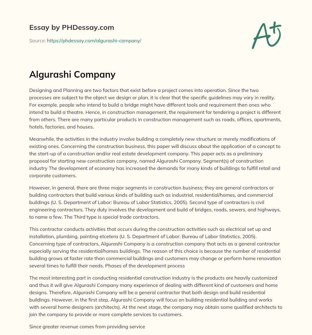 Algurashi Company essay