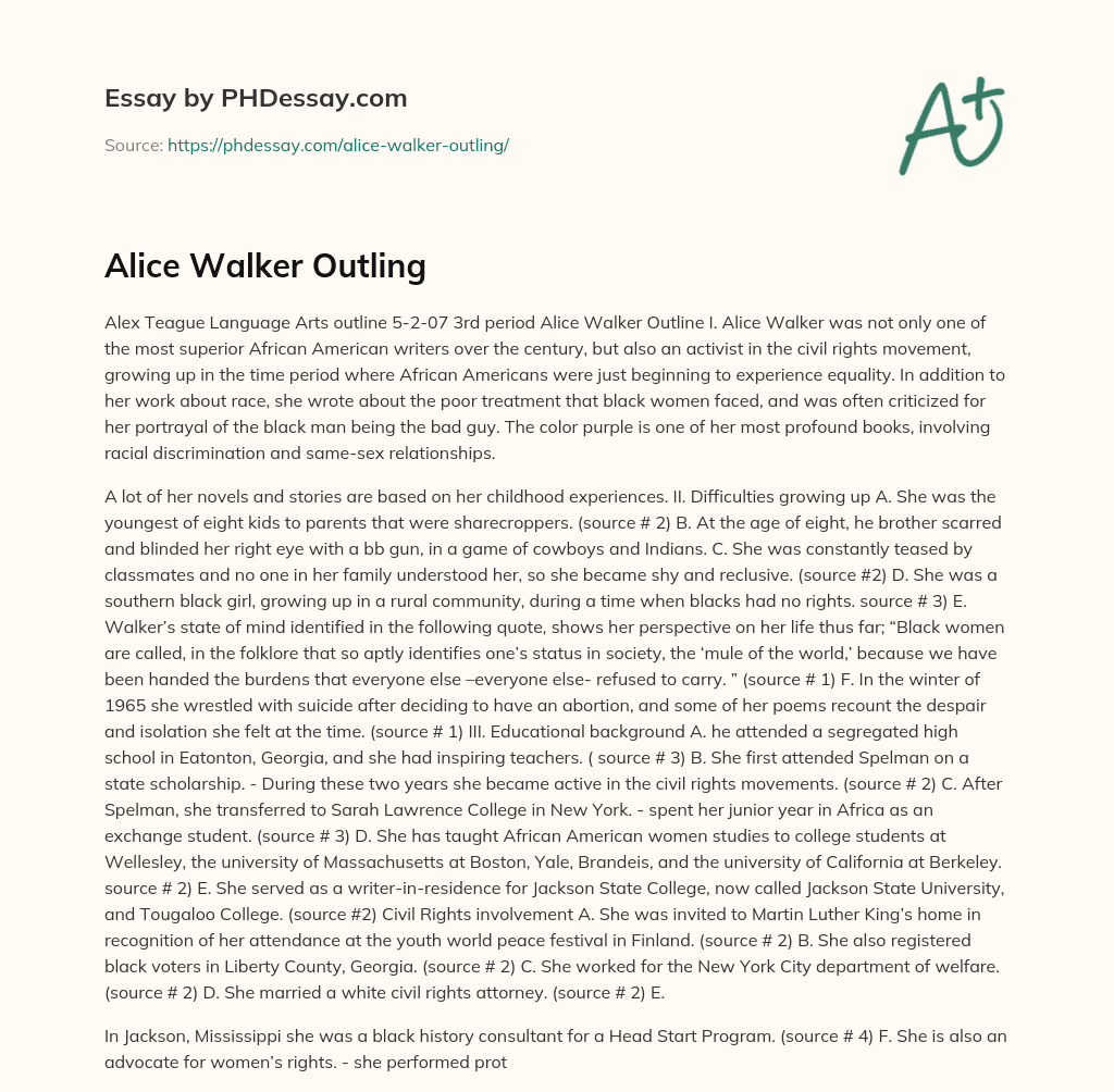 Alice Walker Outling essay