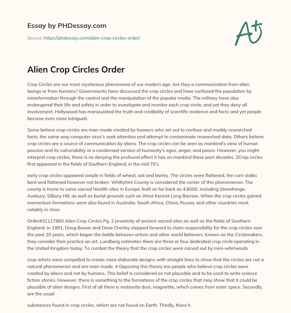 Alien Crop Circles Order essay