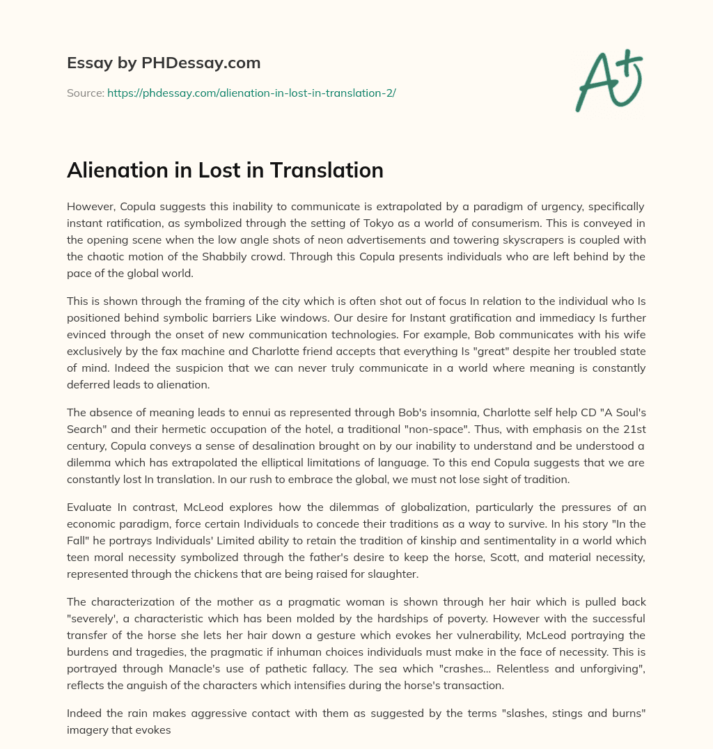 Alienation in Lost in Translation essay