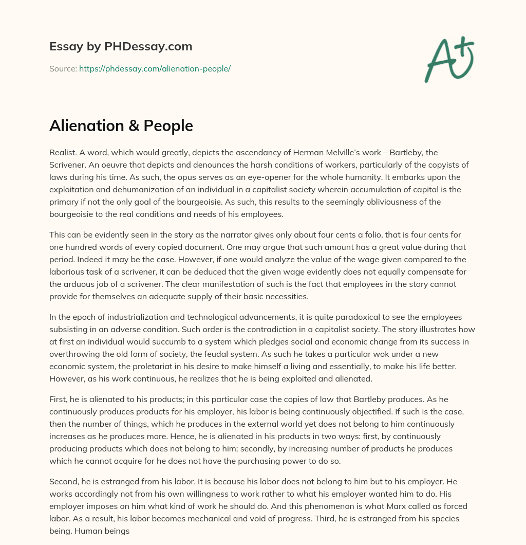 Alienation & People essay