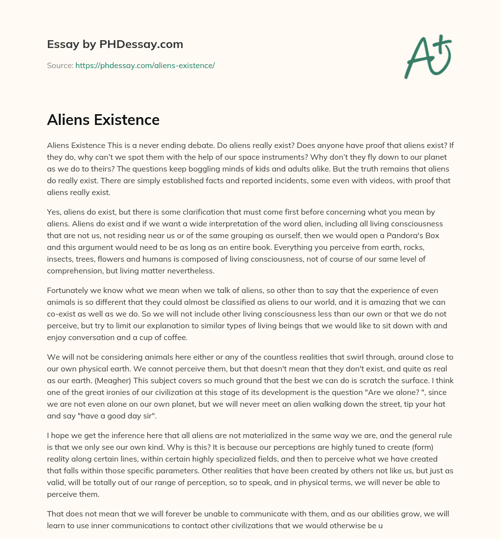 Aliens Existence essay