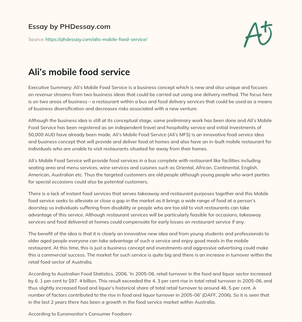 Ali’s mobile food service essay