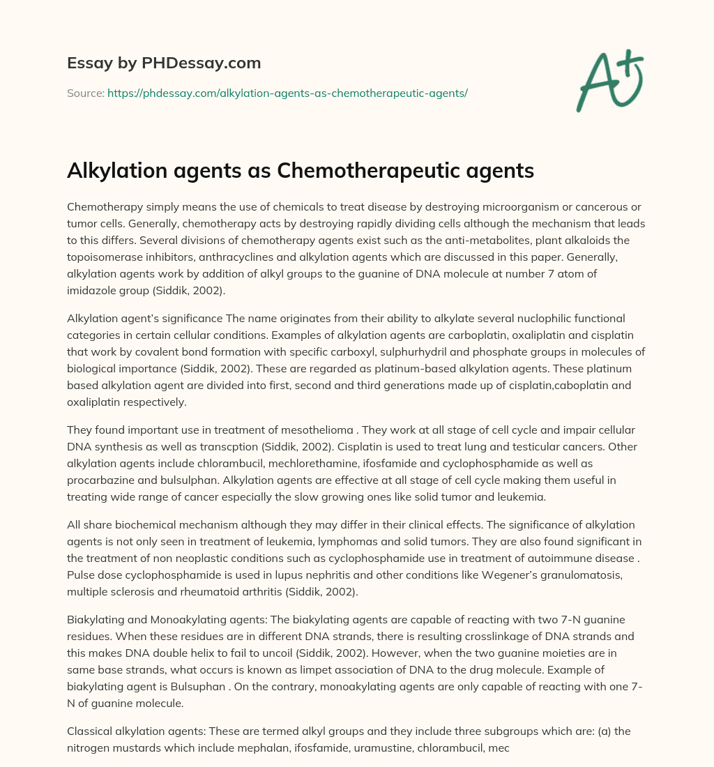 Alkylation agents as  Chemotherapeutic agents essay