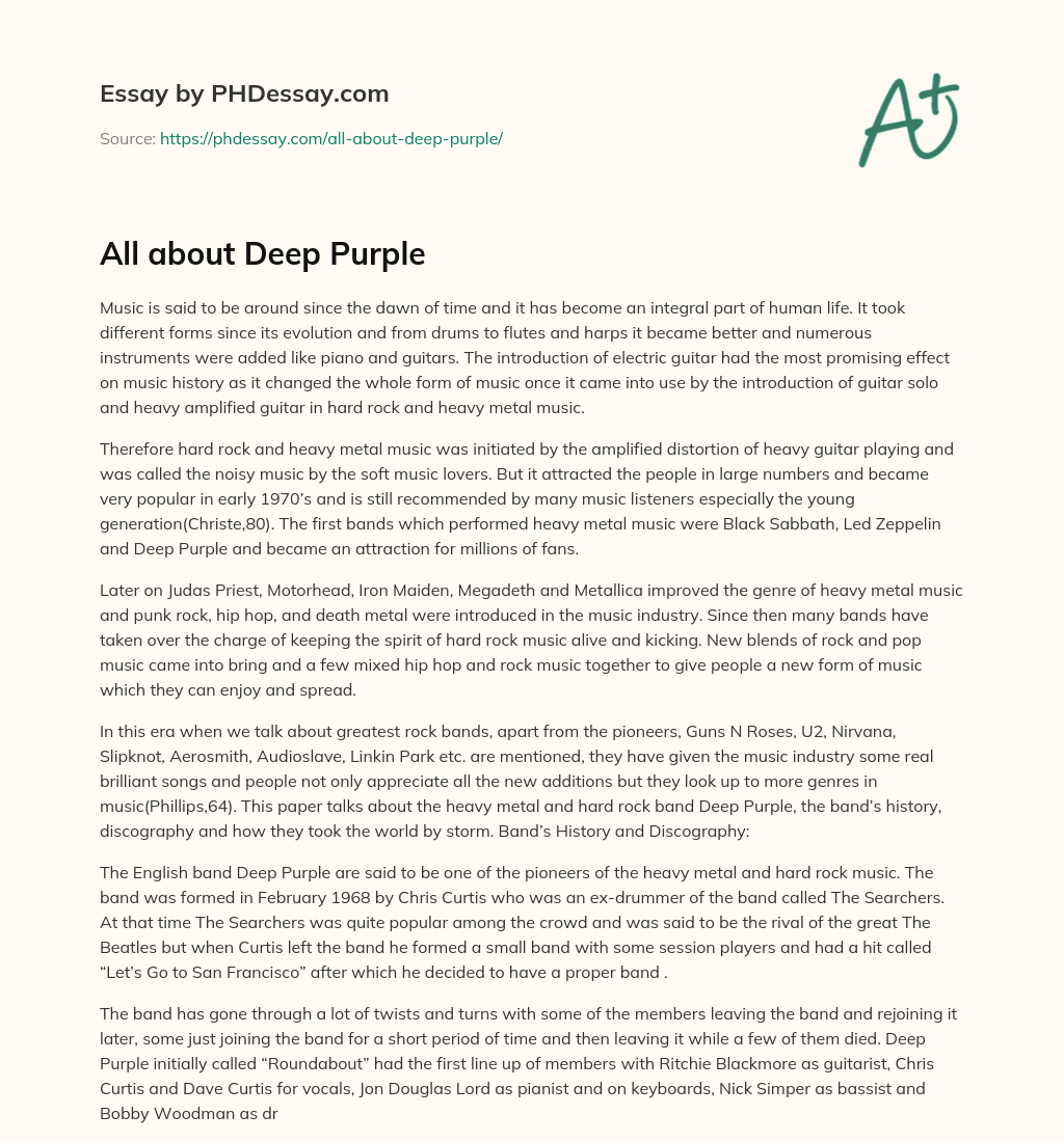 All about Deep Purple essay