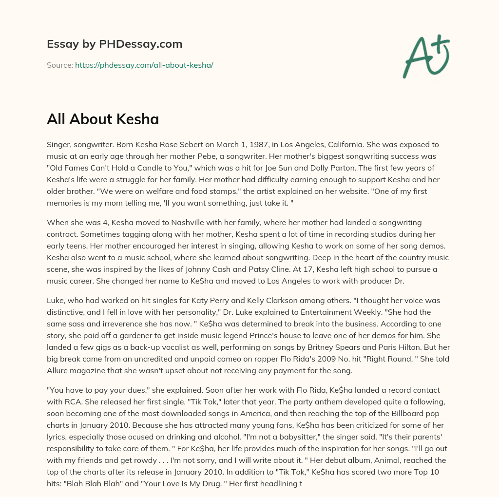 All About Kesha essay