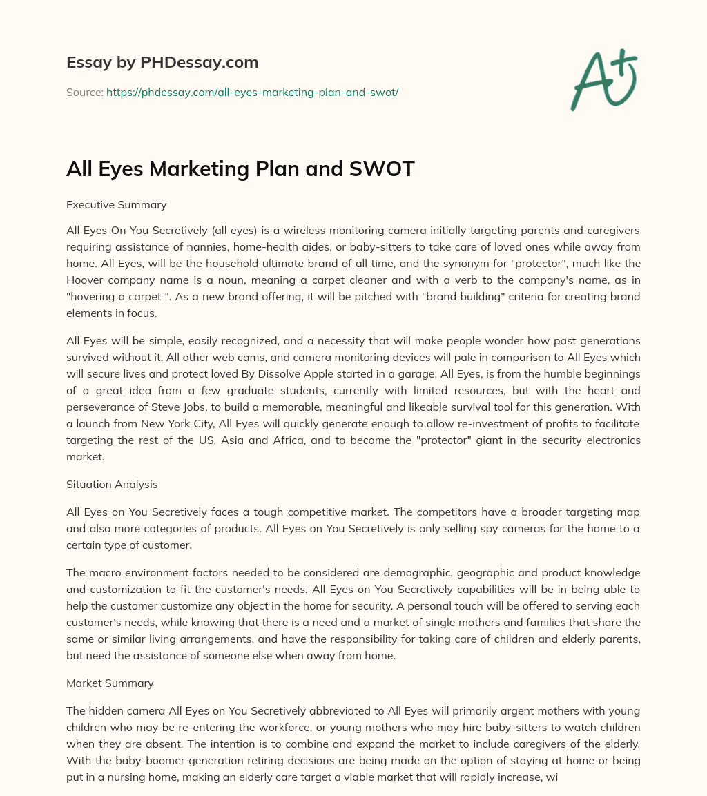 All Eyes Marketing Plan and SWOT essay