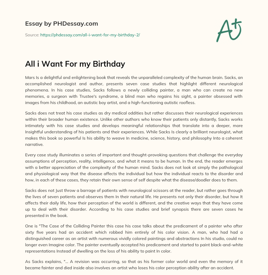 All i Want For my Birthday essay