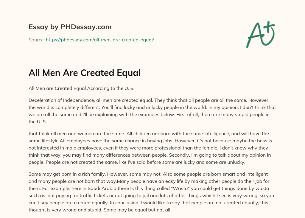 All Men Are Created Equal essay