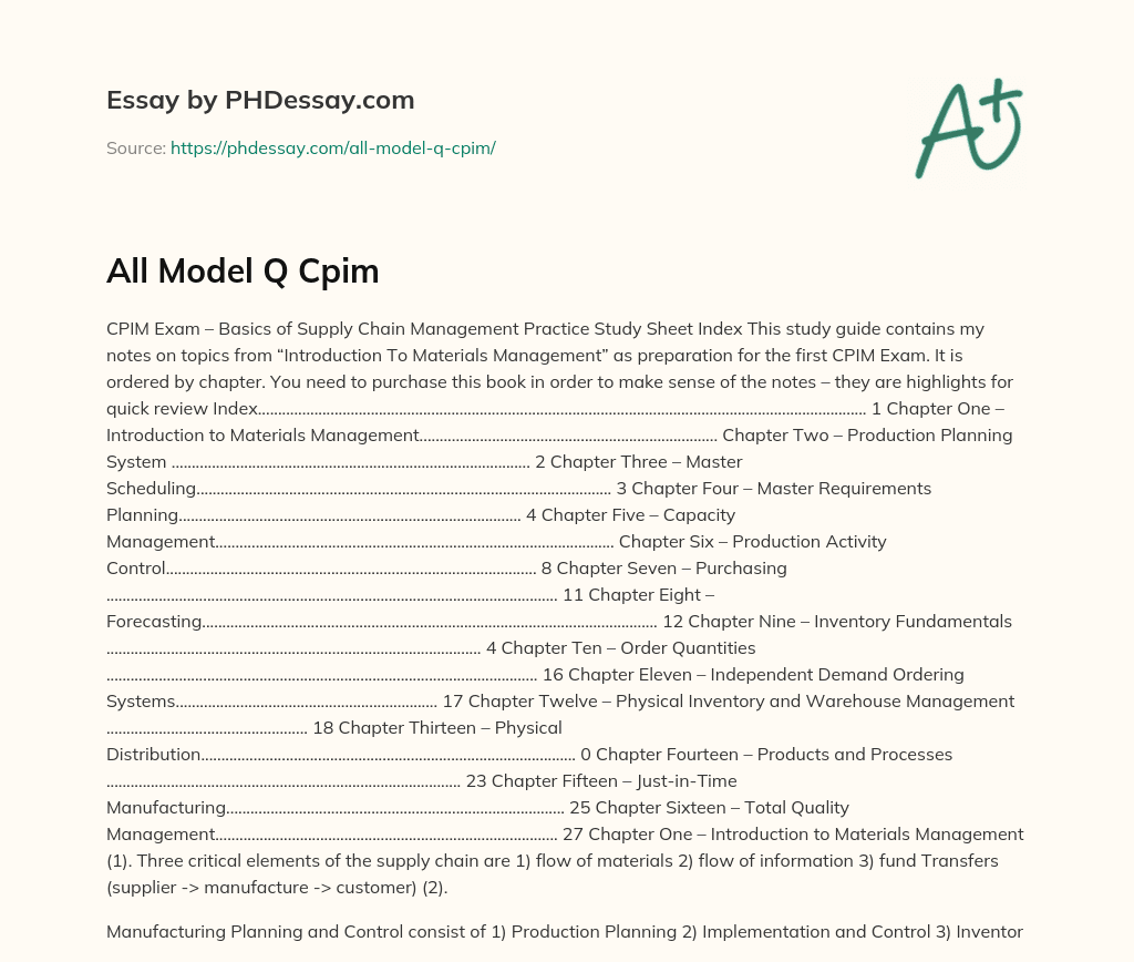 All Model Q Cpim essay