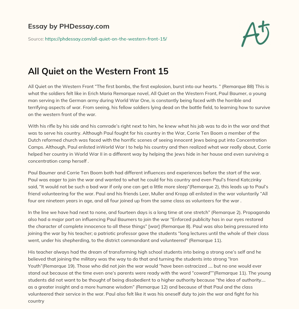All Quiet on the Western Front 15 essay