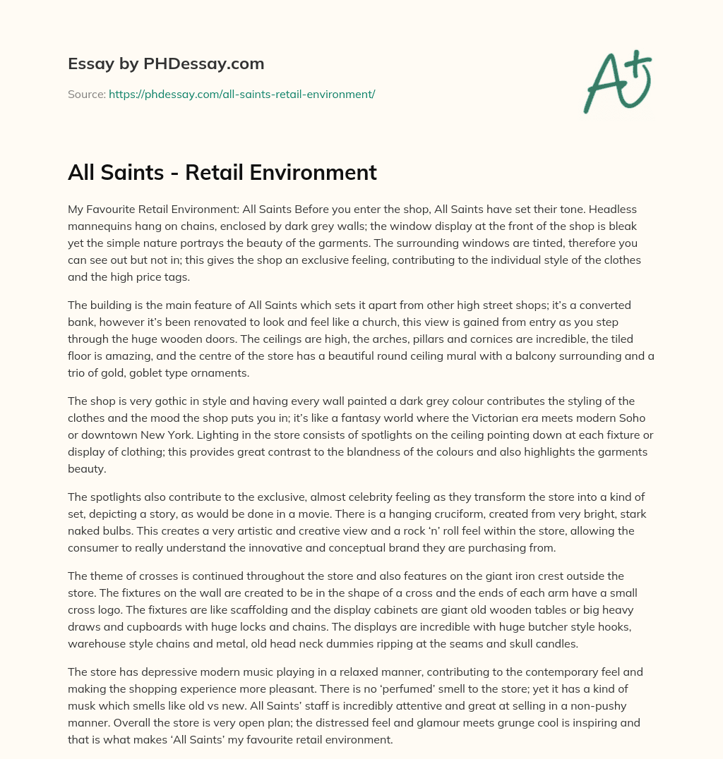 All Saints – Retail Environment essay