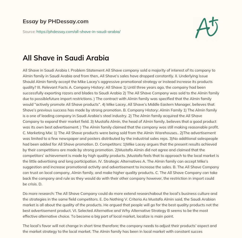 All Shave in Saudi Arabia essay