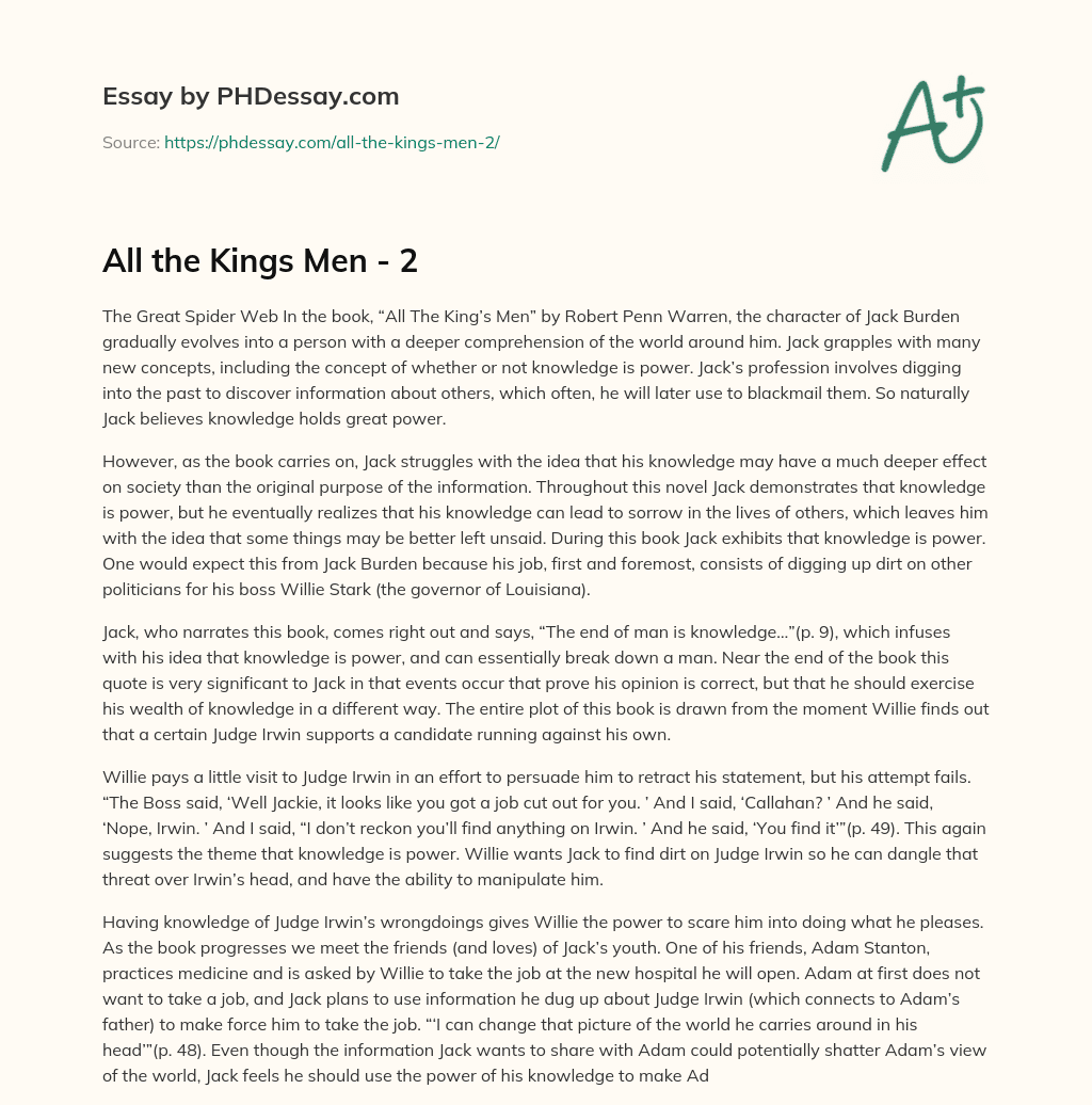 The Evolution of Jack Burden’s Understanding of Knowledge and Power essay