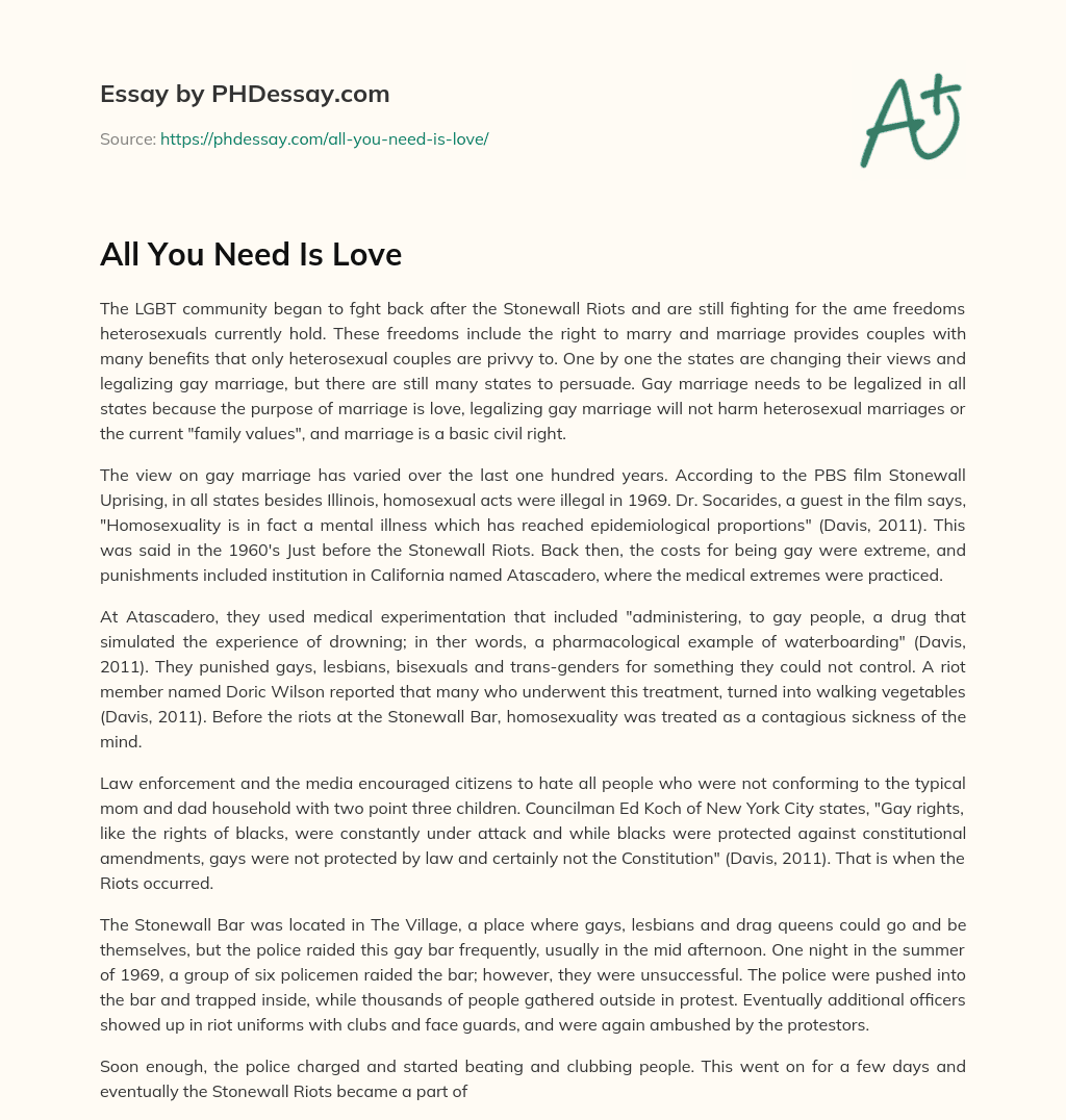 All You Need Is Love essay