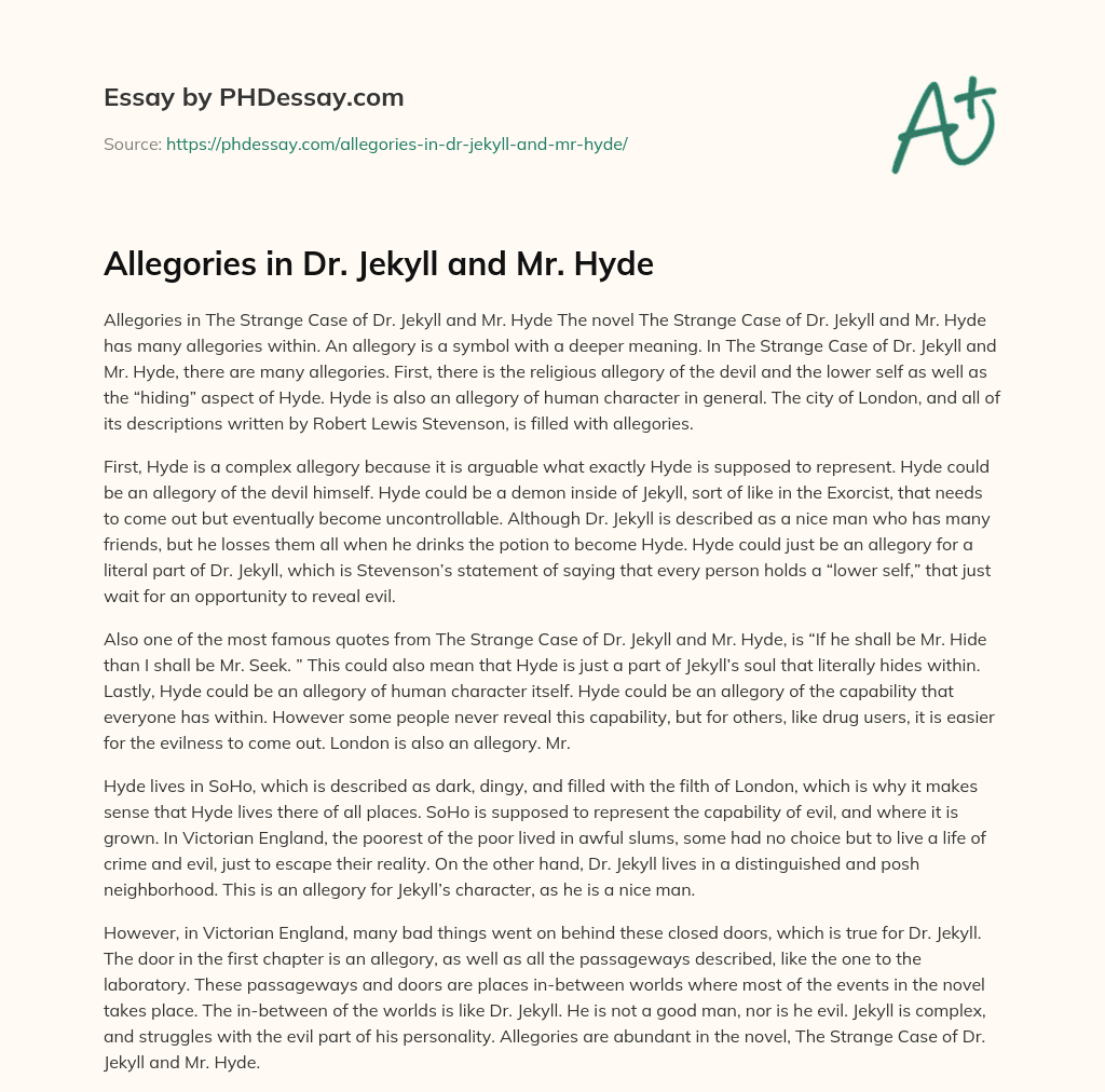 Allegories in Dr. Jekyll and Mr. Hyde essay