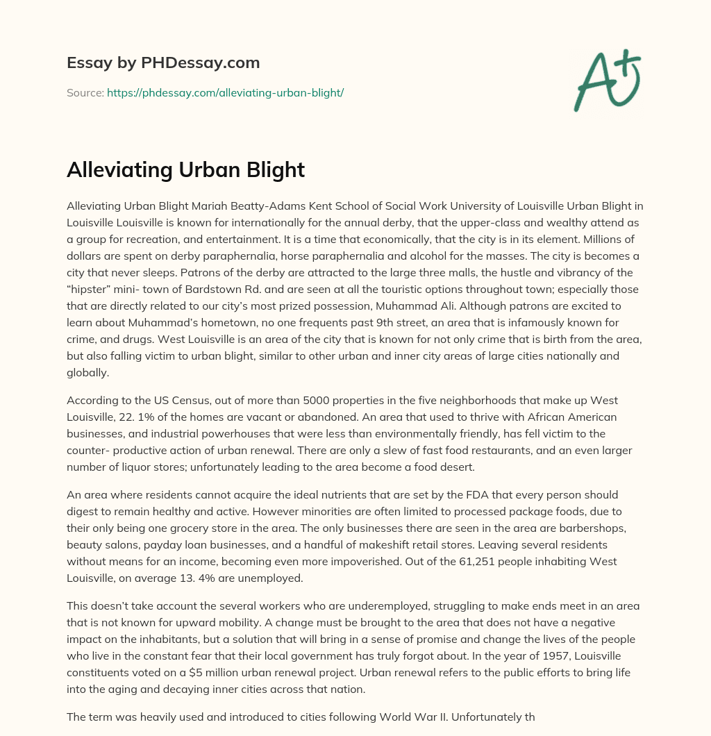 Alleviating Urban Blight essay