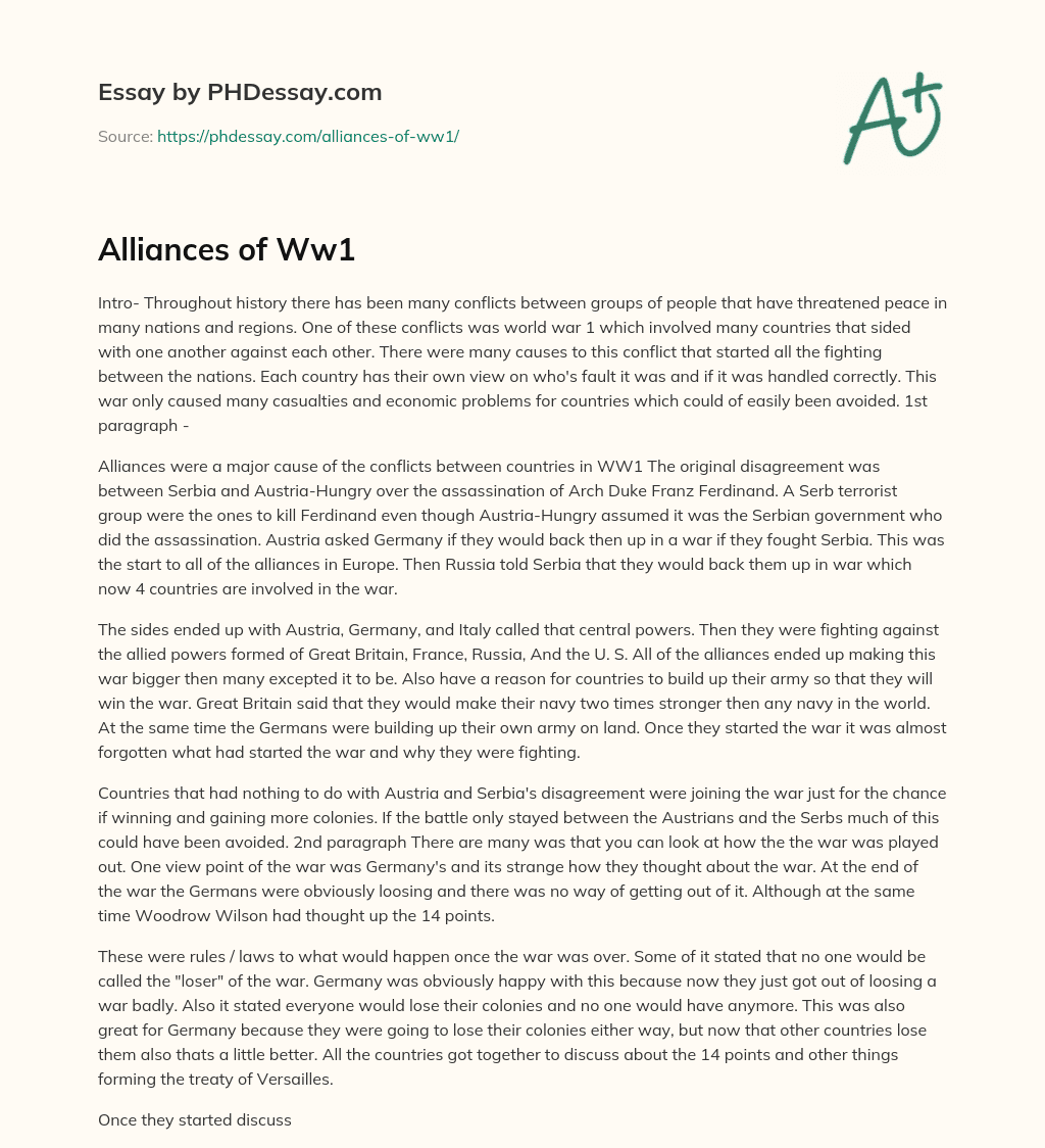 essay about alliances in ww1