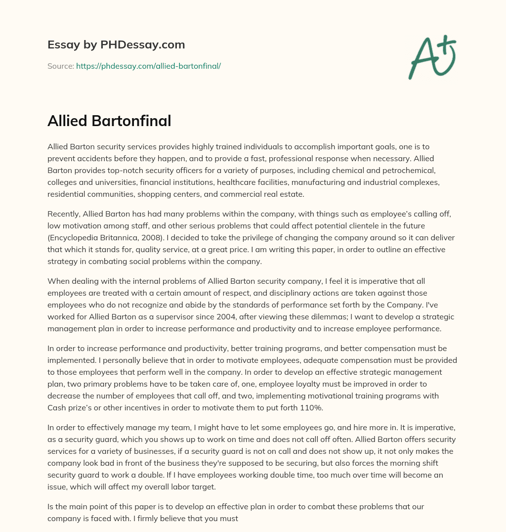 Allied Bartonfinal essay