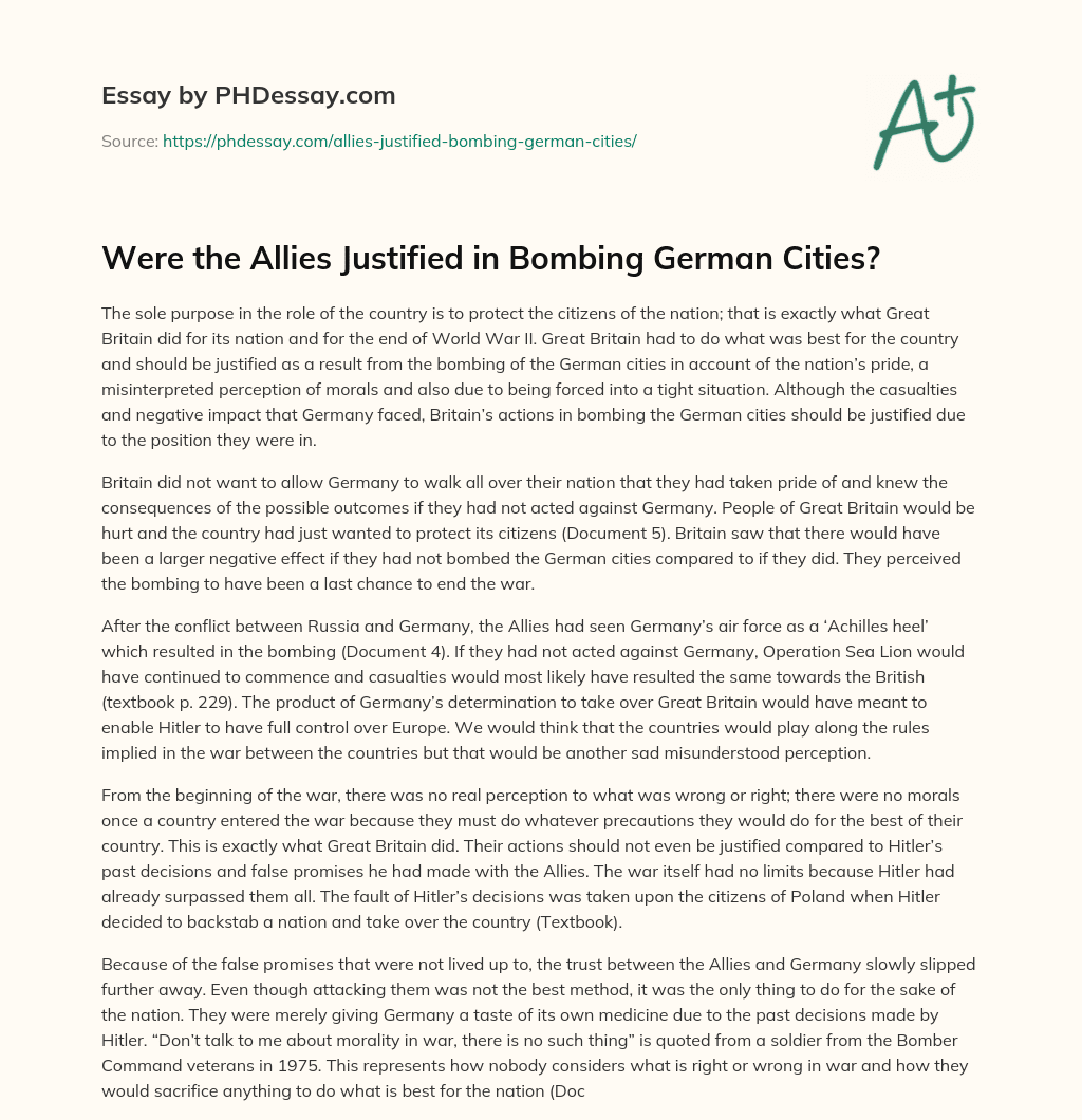 Were the Allies Justified in Bombing German Cities? essay