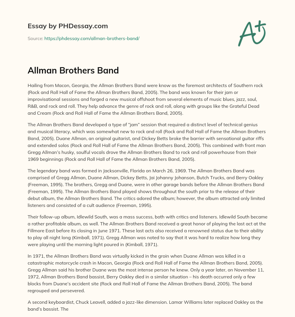 Allman Brothers Band essay
