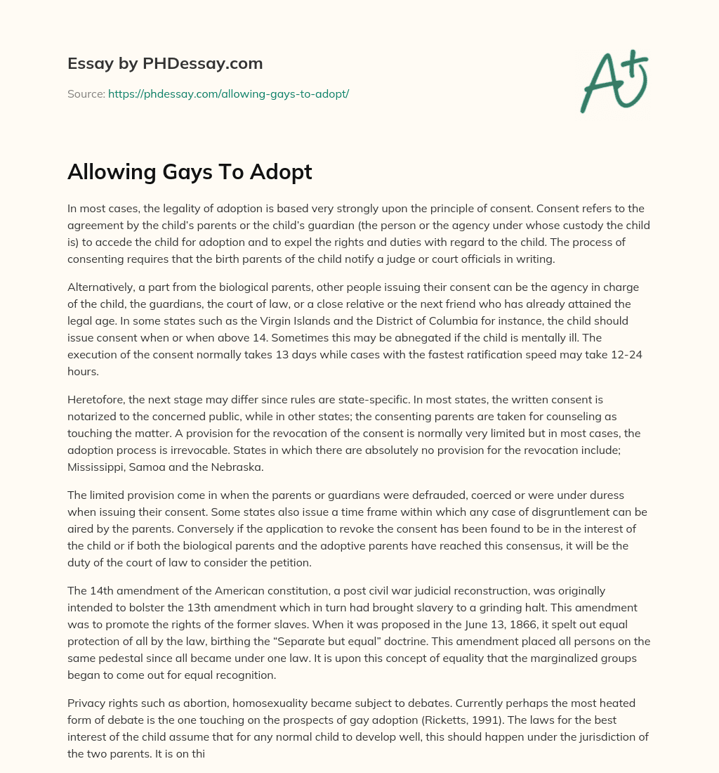 Allowing Gays To Adopt essay