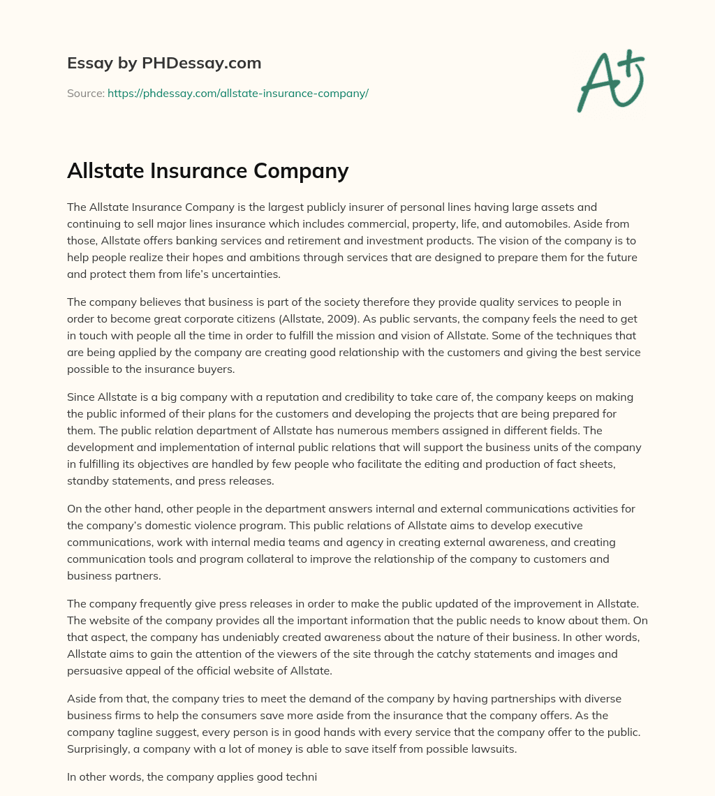 Allstate Insurance Company essay