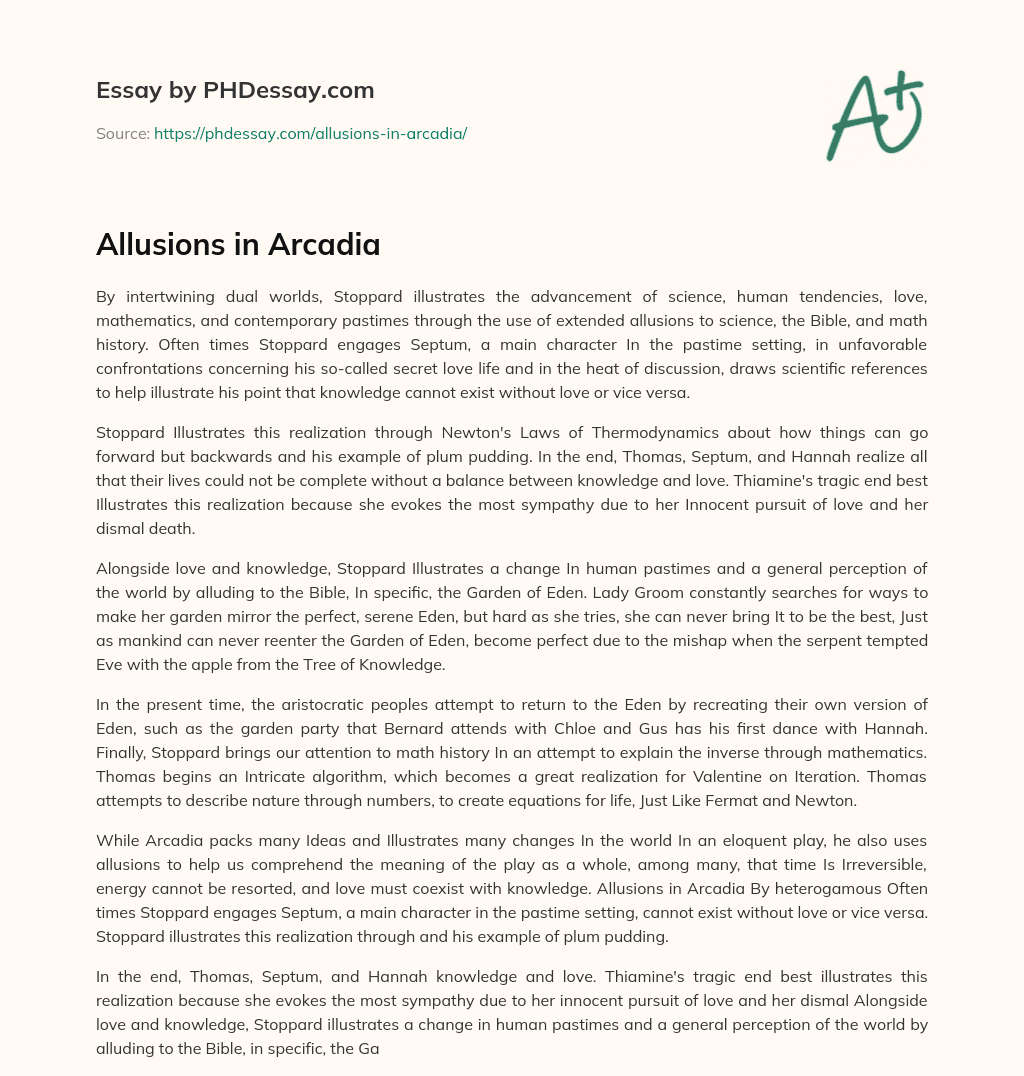 Allusions in Arcadia essay