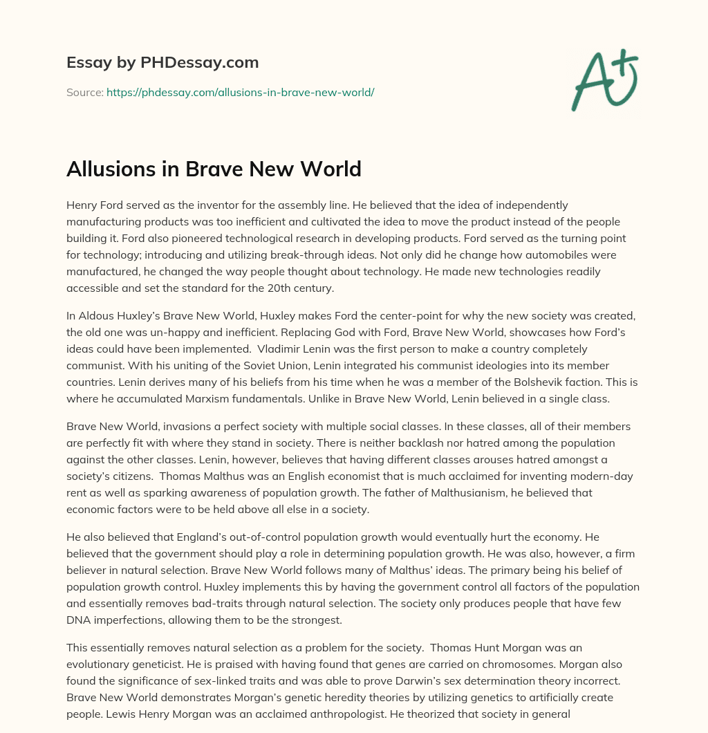 Allusions in Brave New World essay